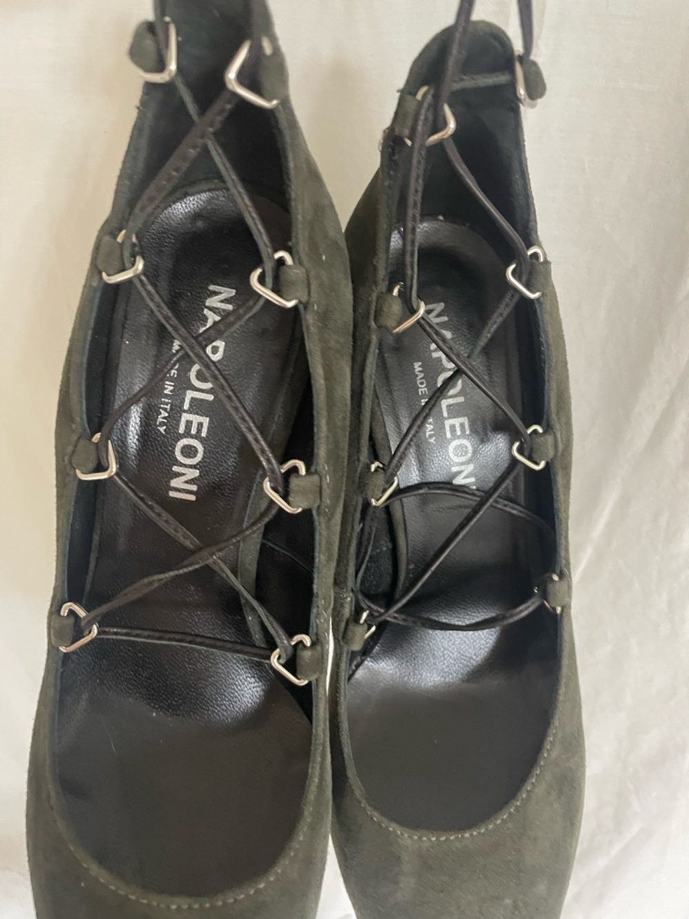 NAPOLEONI - Italian made Slate Grey Suede Lace-Up Women's leather tie up heels
